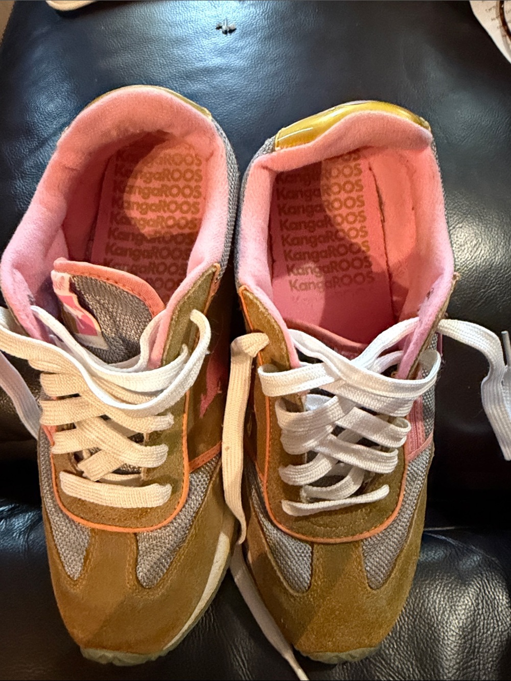 kangaROOS Olive Suede & Pink Lined Athletic Sneakers